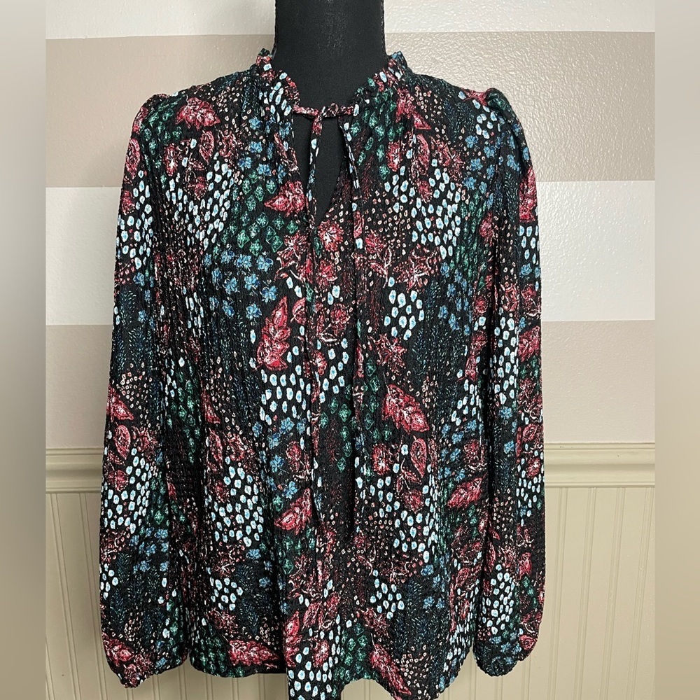 NWOT LOFT Black and Red Floral Blouse